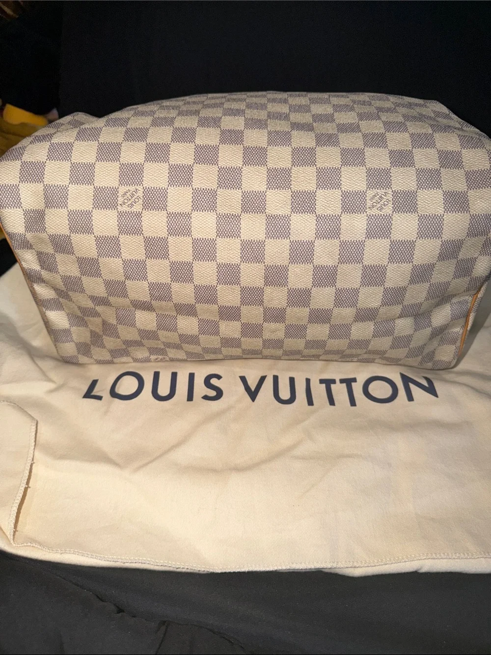 Louis Vuitton Damier Azur Speedy Handbag - Light Blue & White with Vachetta